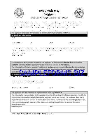 Texas Residency Affidavit pdf free